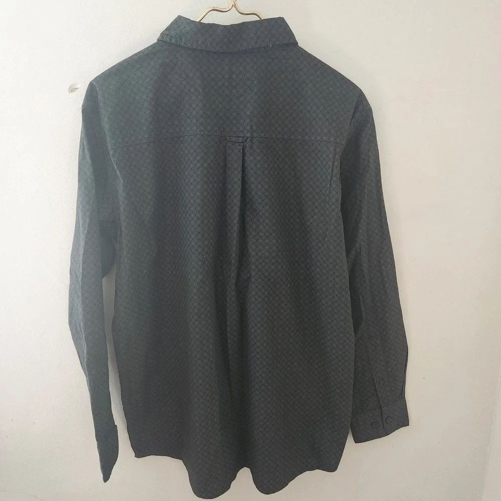 North Hudson Mens Olive Geometric Print Untucked Shirt Long Sleeve Cotton